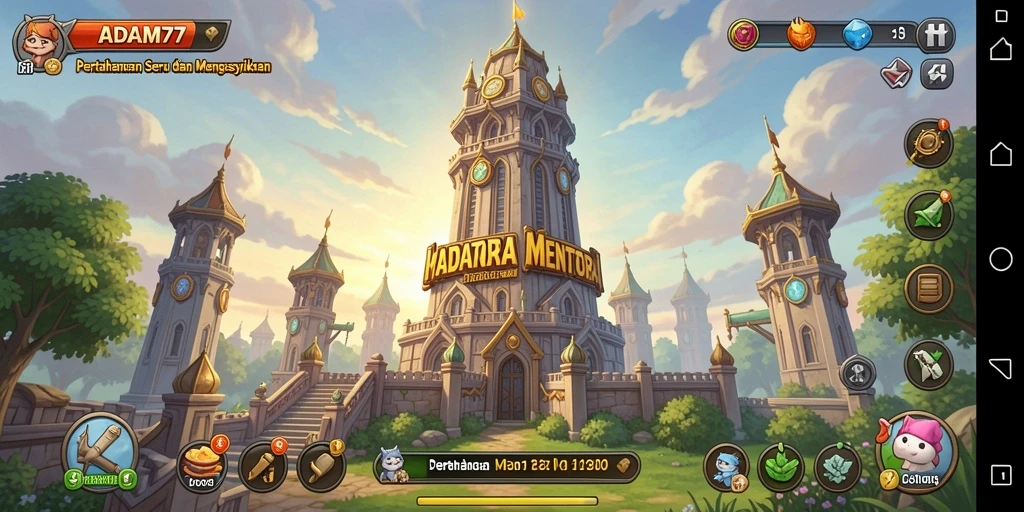 Gameplay ADAM77 yang menawan dengan menara pertahanan yang beragam.
