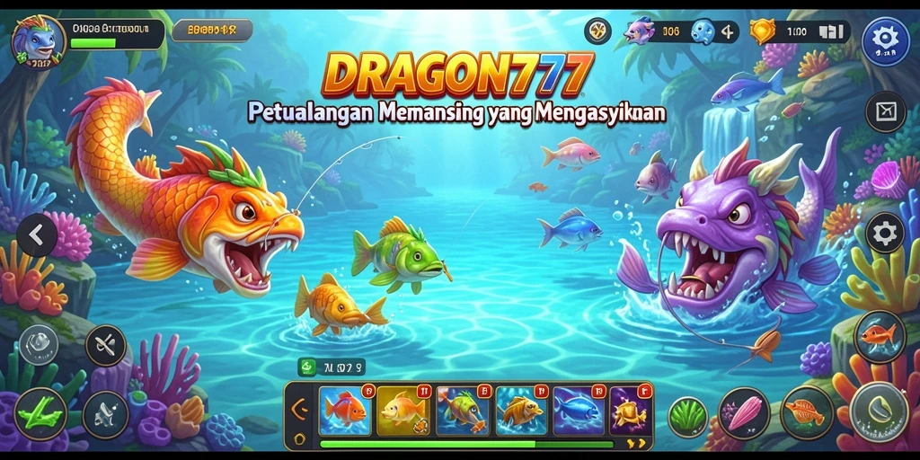 Gameplay memancing menarik di DRAGON777 dengan beragam ikan dan lokasi.