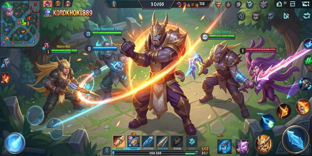 Tampilan gameplay seru dari KODOKHOKI889 dalam pertempuran MOBA.