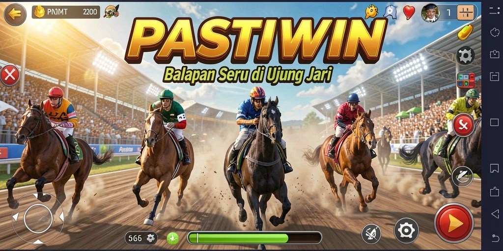 Tampilan gameplay PASTIWIN dengan balapan menegangkan di lintasan yang berliku.