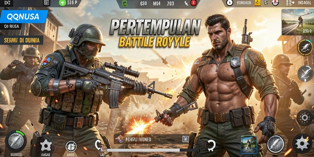 Tampilan aksi seru dalam gameplay Battle Royale QQNUSA.