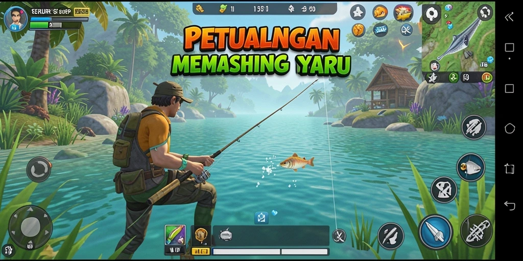 Screenshot SERURP menampilkan keseruan gameplay memancing yang penuh warna.