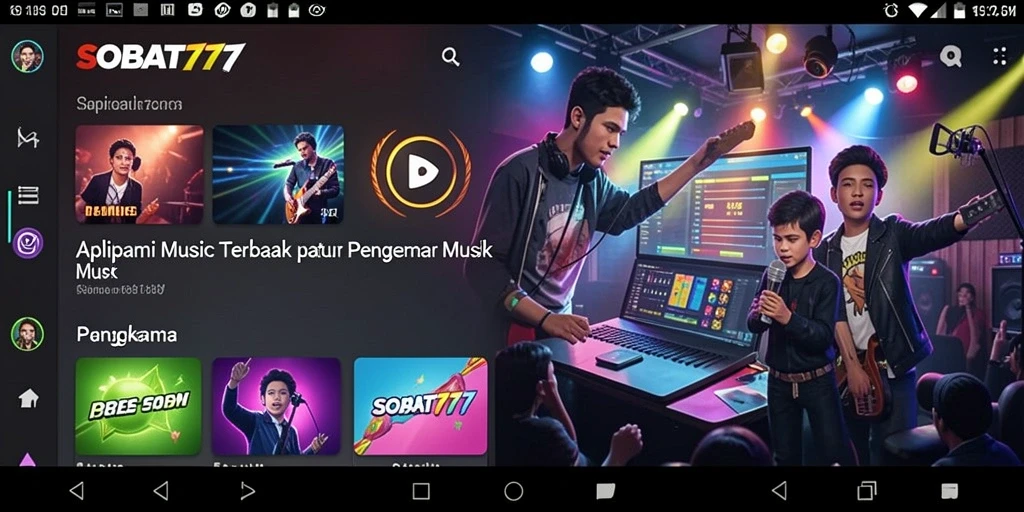 Screenshot gameplay SOBAT777 menampilkan pengguna yang menikmati musik.