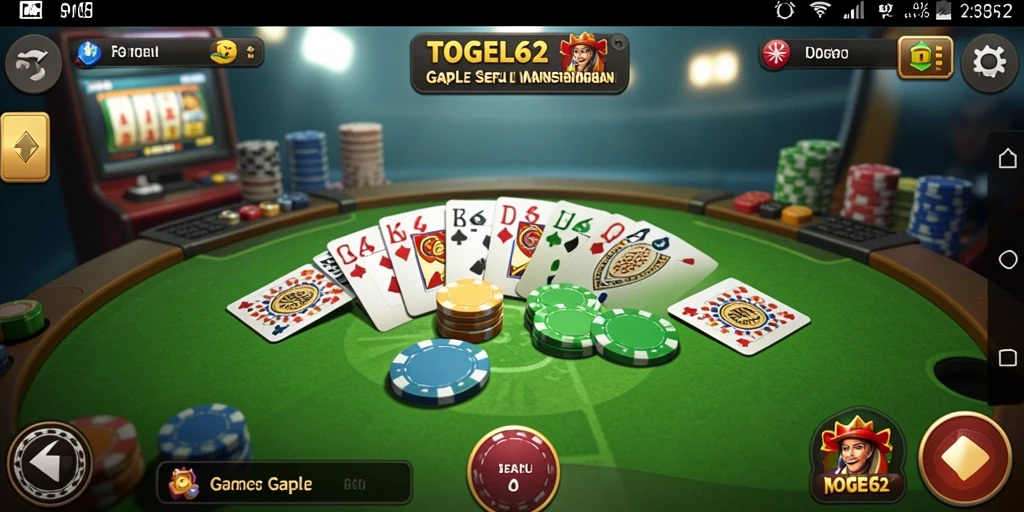 Tampilan gameplay seru di TOGEL62 yang menampilkan permainan Gaple.