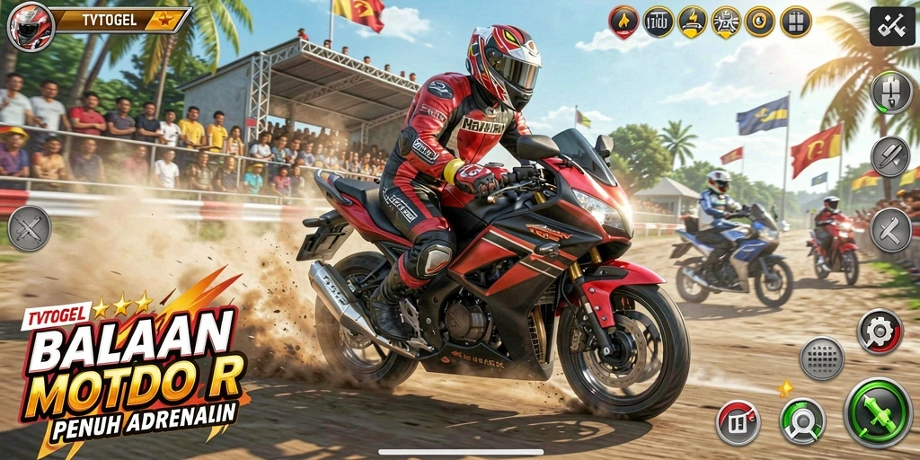 Screenshot utama <strong>TVTOGEL</strong> menampilkan aksi balapan motor yang mendebarkan.