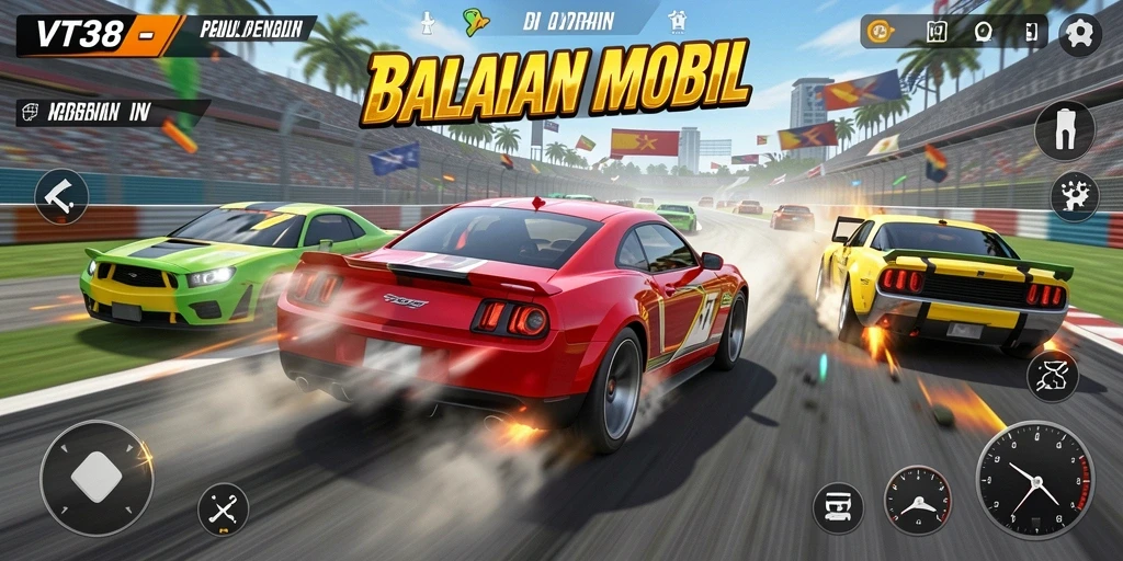 Tampilan gameplay VT38 yang menegangkan saat balapan.