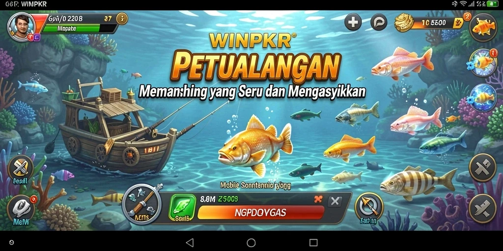 Tampilan gameplay WINPKR dengan aksi memancing yang seru dan penuh tantangan.