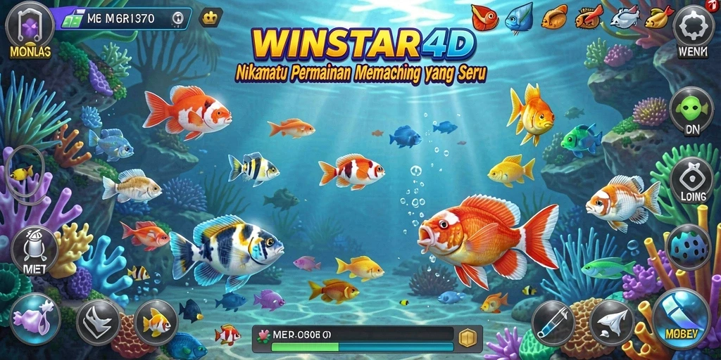 Screenshot gameplay WINSTAR4D menunjukkan aksi memancing yang mendebarkan.
